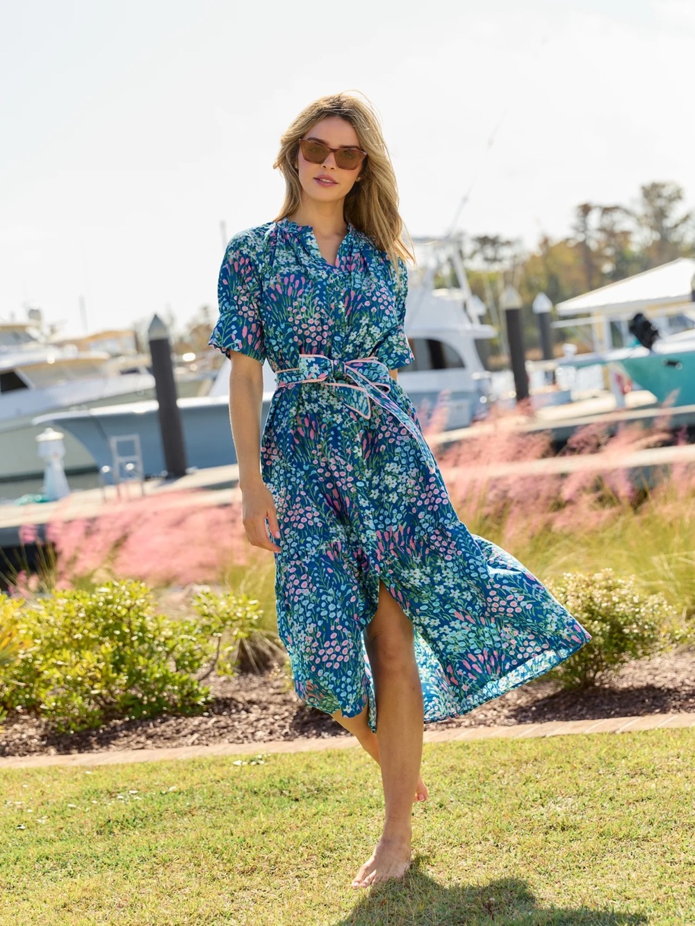 Beau and Ro Floral Belted Midi Dress